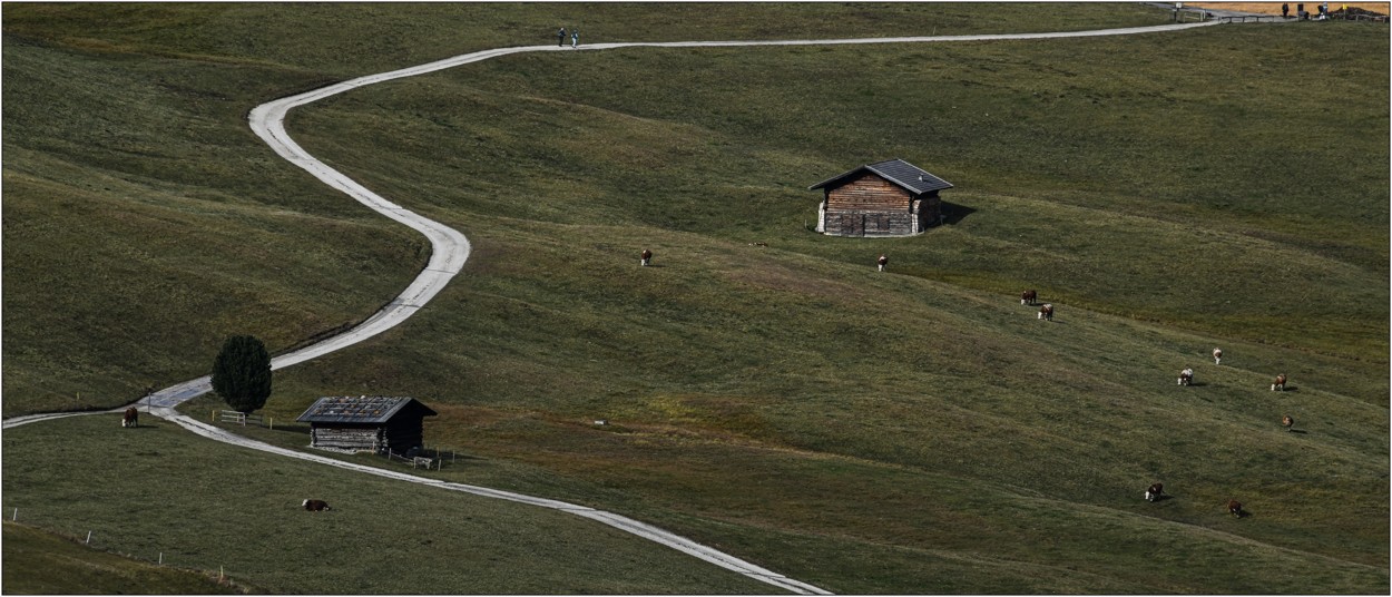 Říjen 2024, louky a stodoly nad městečkem Altria na Seiser Alm